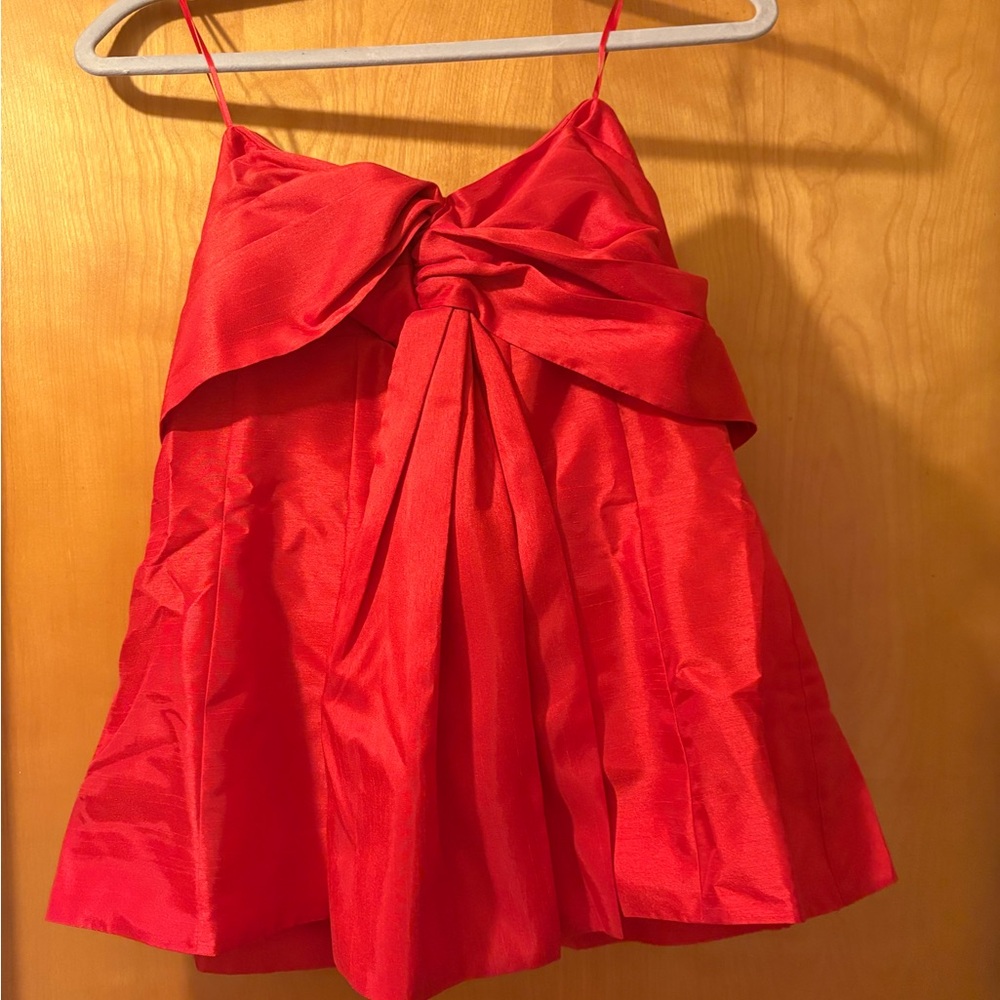 Nicholas NWT Red Spaghetti Bow Front Satin Top